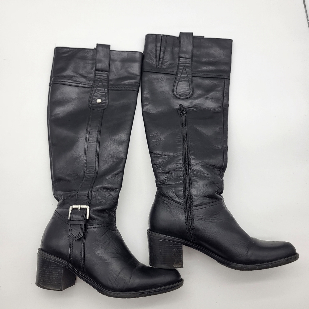 Aldo Black Leather Knee-High Boots